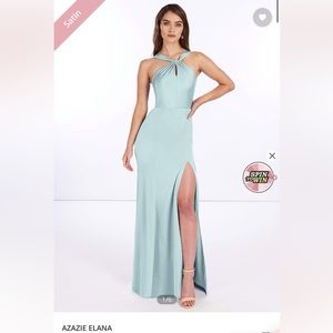 Azazie Elena dress in sea glass. Size A2. Worn 1X and dry cleaned!